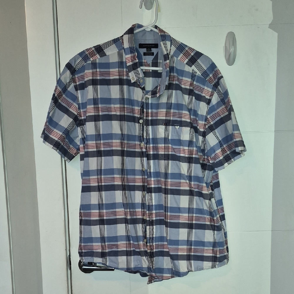 Tommy Hilfiger Short-Sleeve Plaid Button-Down - Blue, White & Red